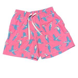 Chubbies Toucan Swim Trunks Pink With Drawstring Waist & Back Pocket - Mens S